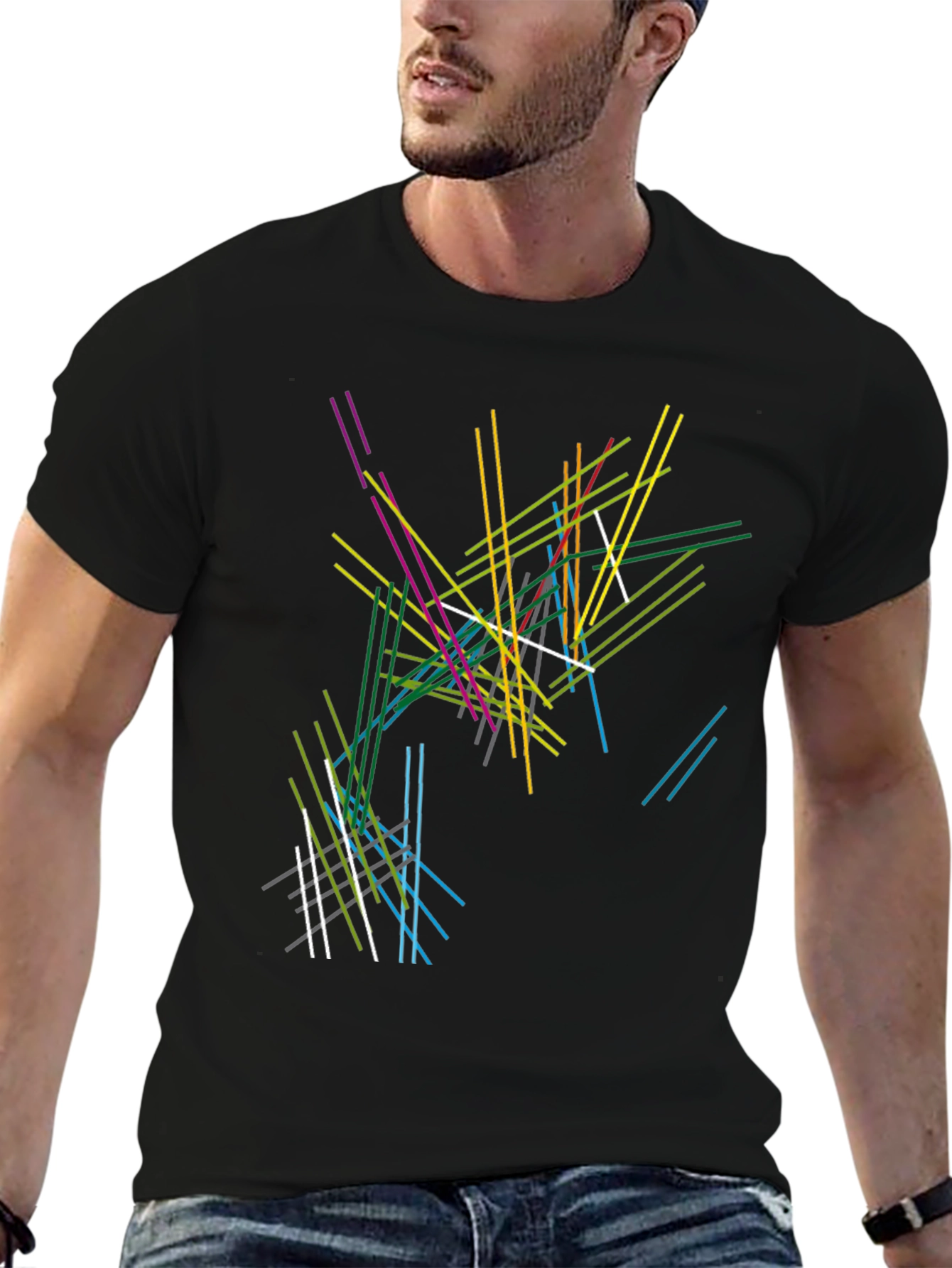 Abstract Line Art Black T-Shirt - Modern Graphic Tee