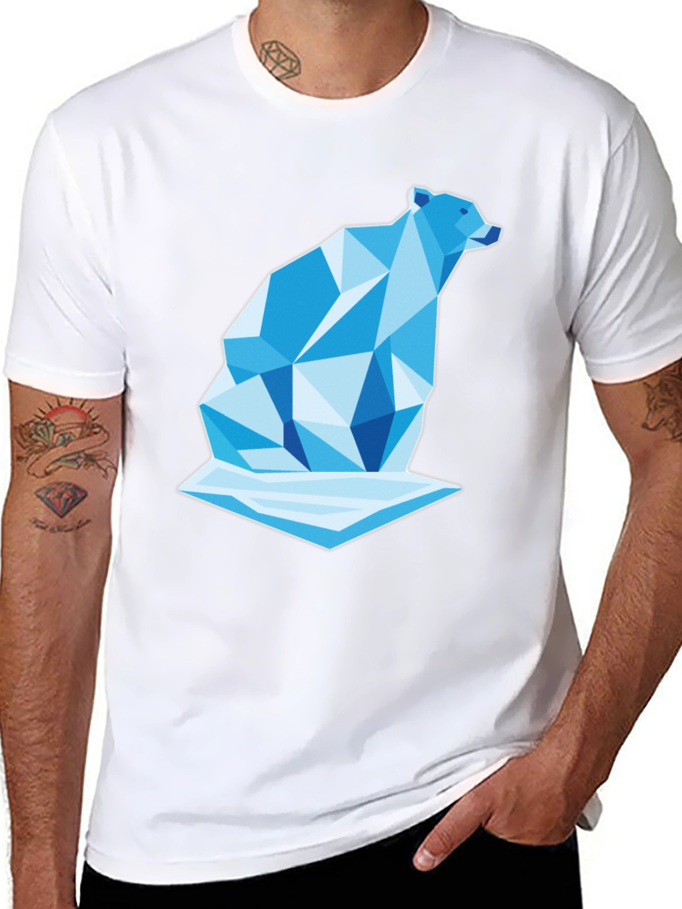 Geometric Polar Bear Graphic Tee - Cool Design