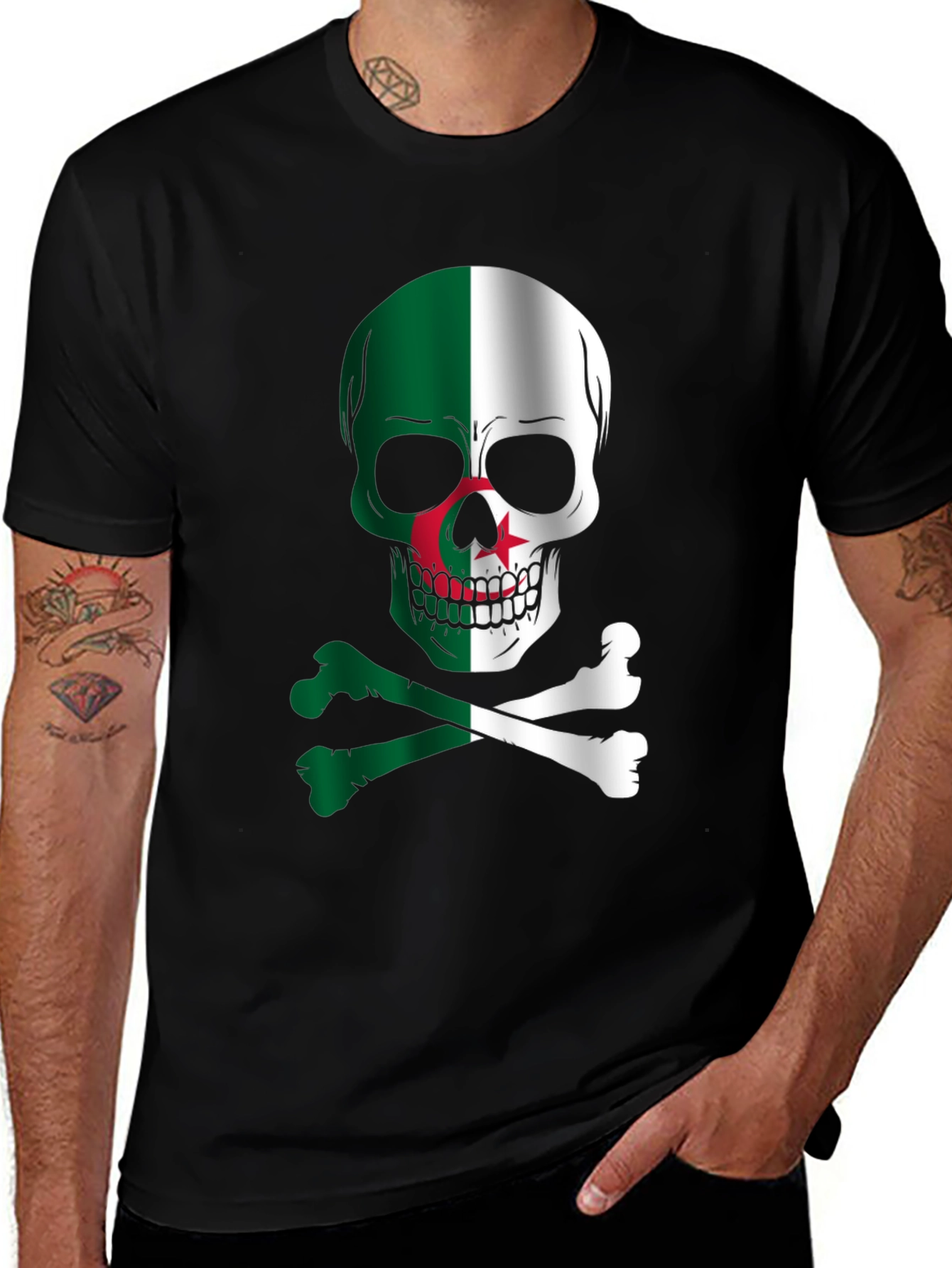 Algeria Flag Skull Graphic T-Shirt