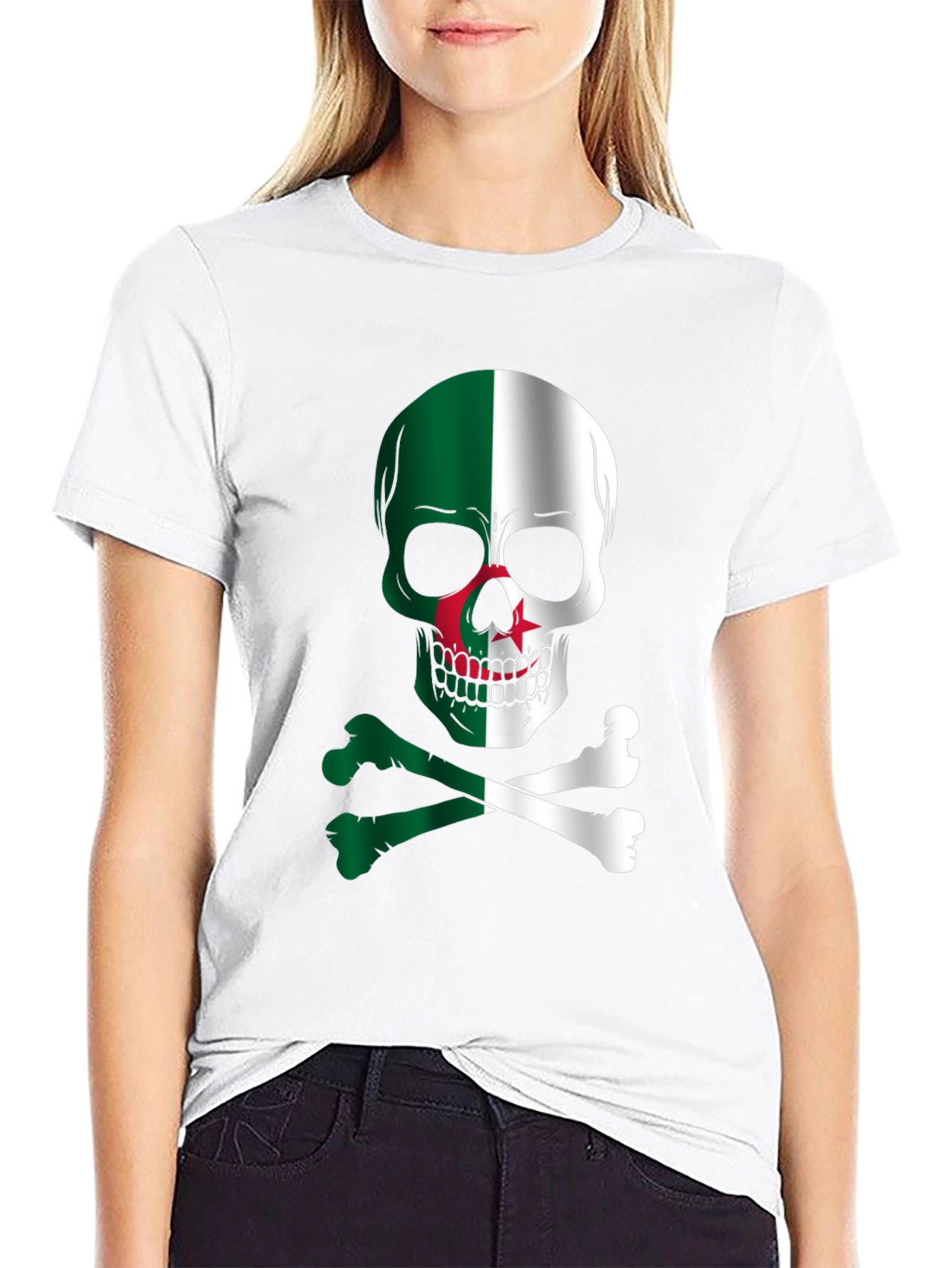 Algeria Flag Skull Graphic T-Shirt