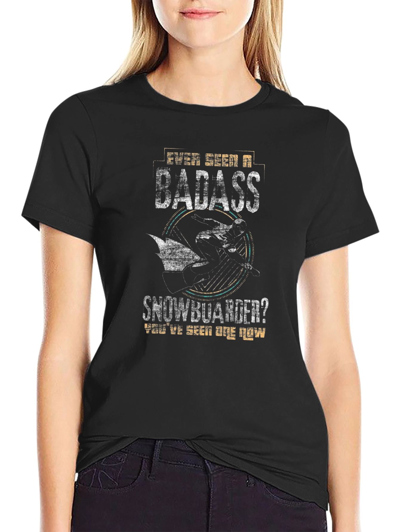 Badass Snowboarder Graphic Tee - Black Cotton T-Shirt