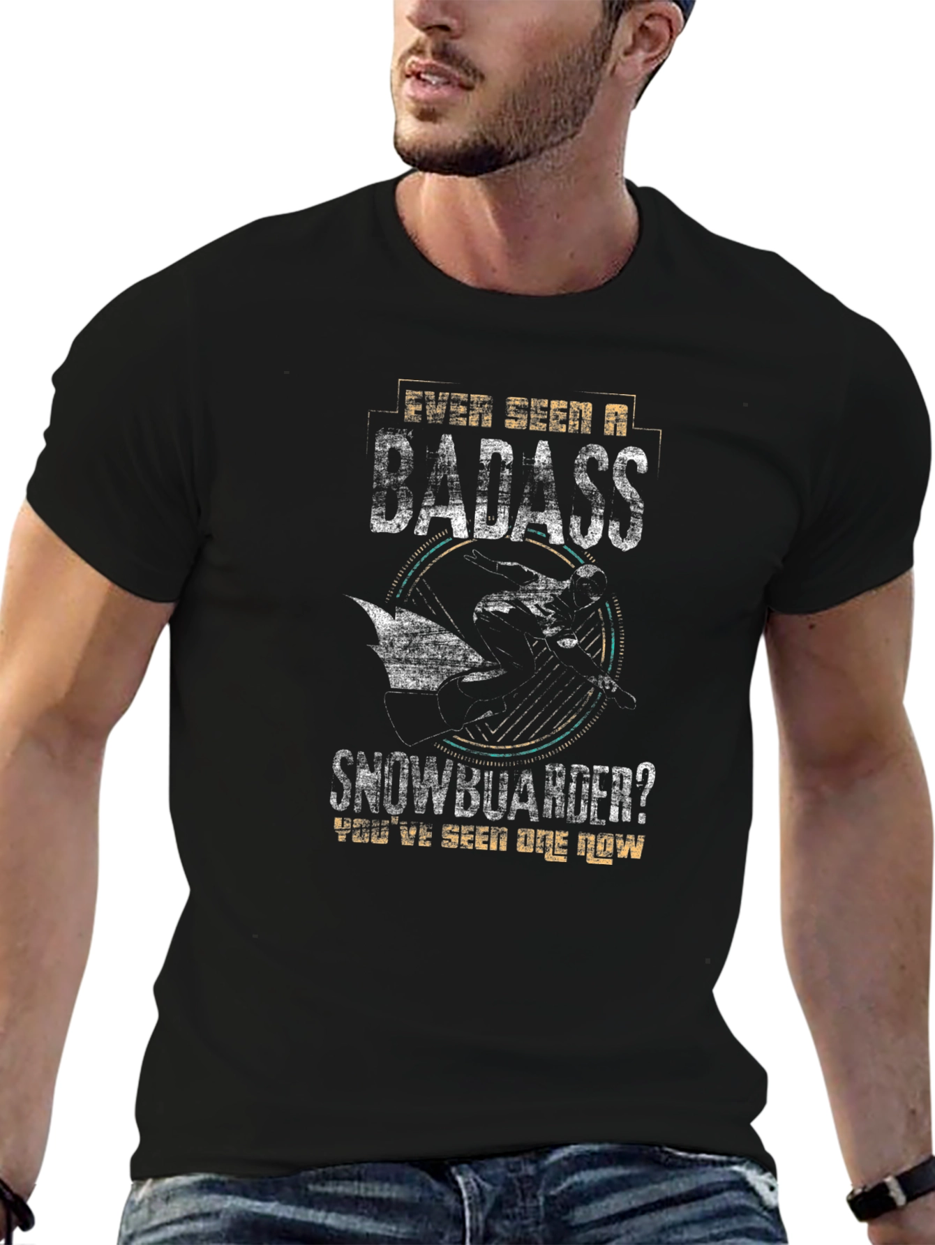 Badass Snowboarder Graphic Tee - Black Cotton T-Shirt