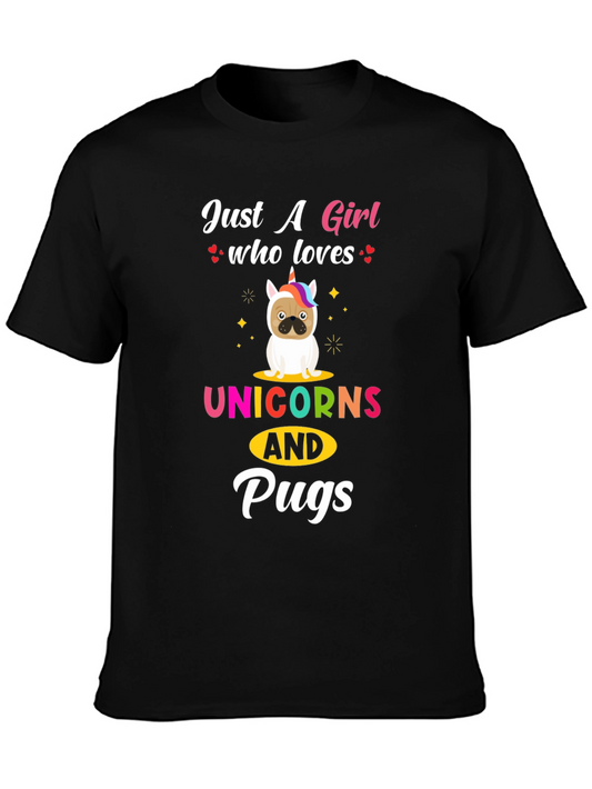 Girl Who Loves Unicorns & Pugs T-Shirt