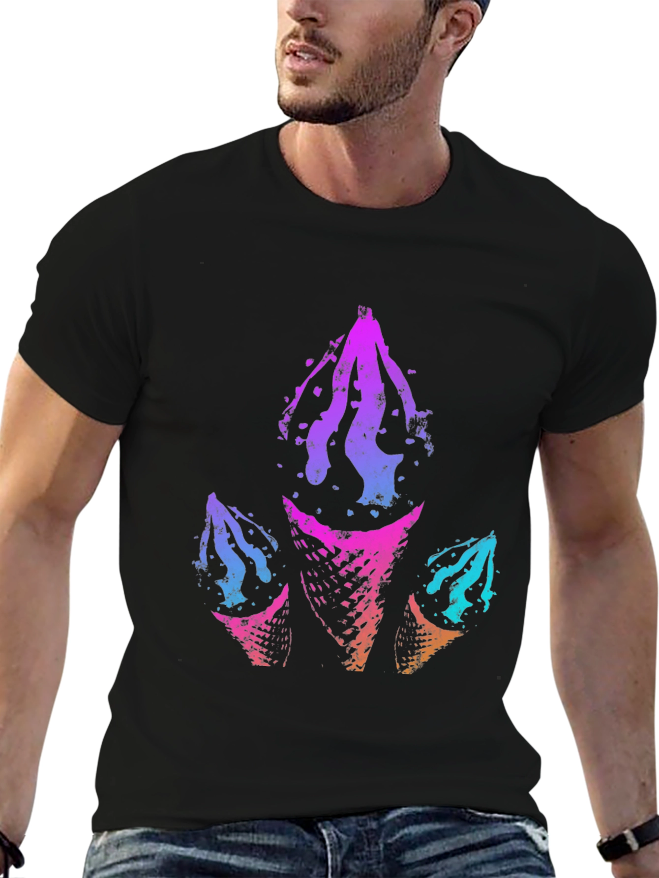 Abstract Ice Cream Cone Graphic Tee - Black