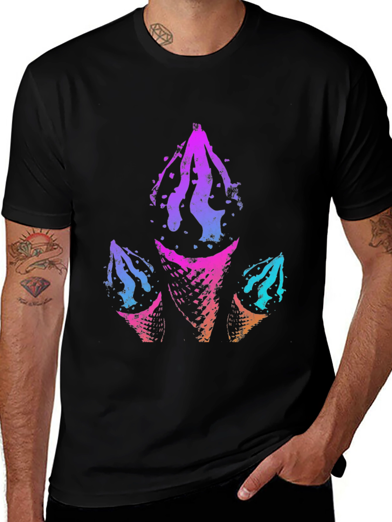 Abstract Ice Cream Cone Graphic Tee - Black