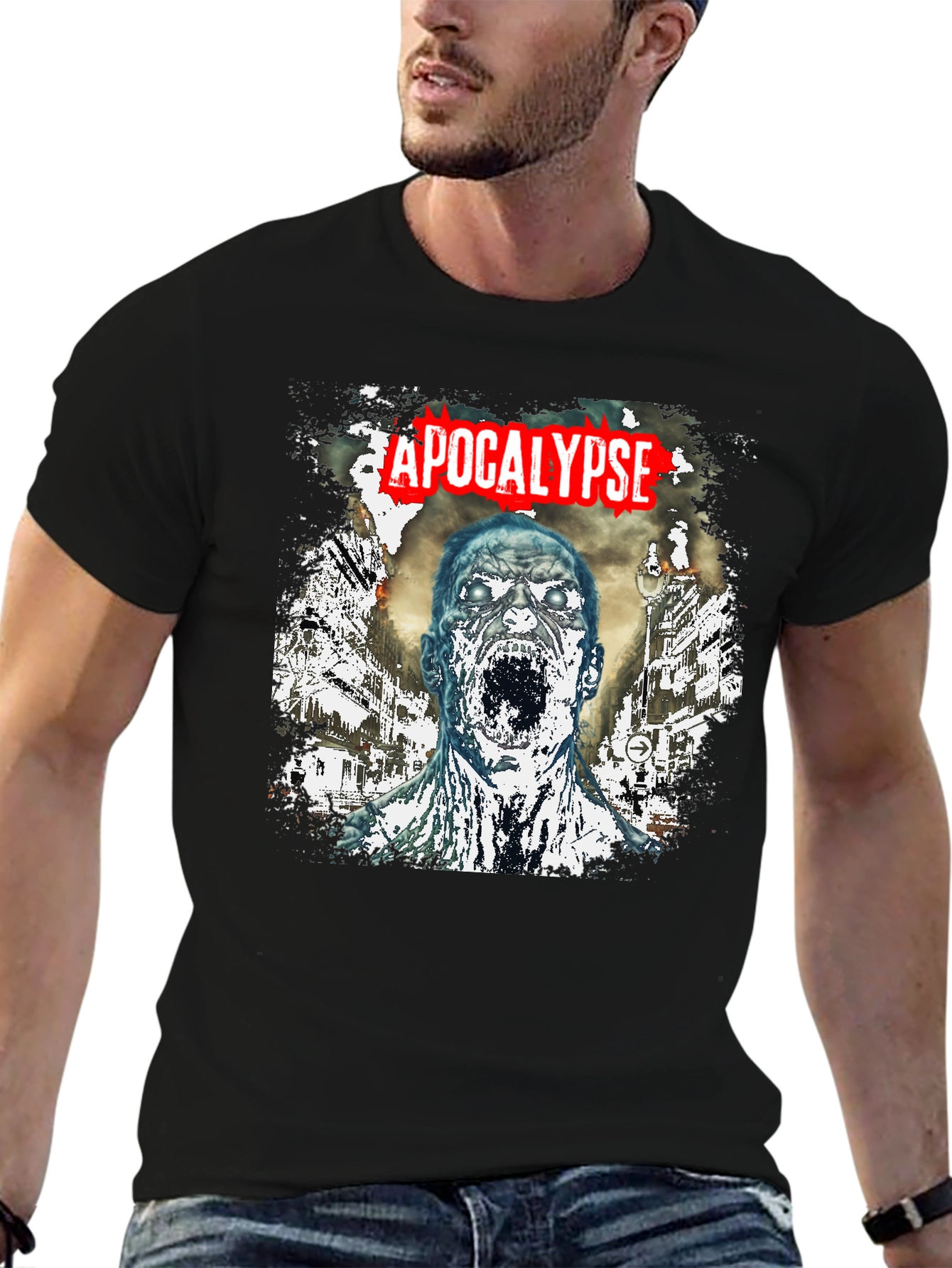 Apocalypse Zombie Graphic T-Shirt - Black Cotton Tee