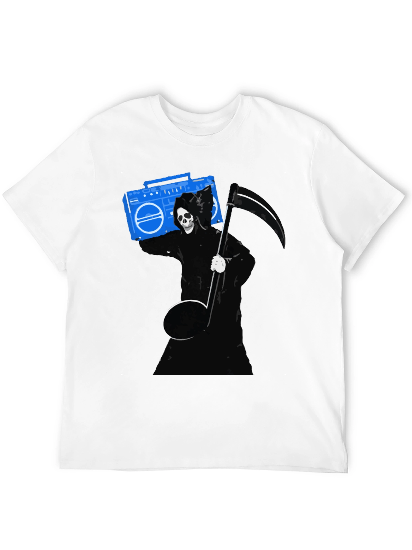 Grim Reaper Boombox Graphic Tee - Black Cotton
