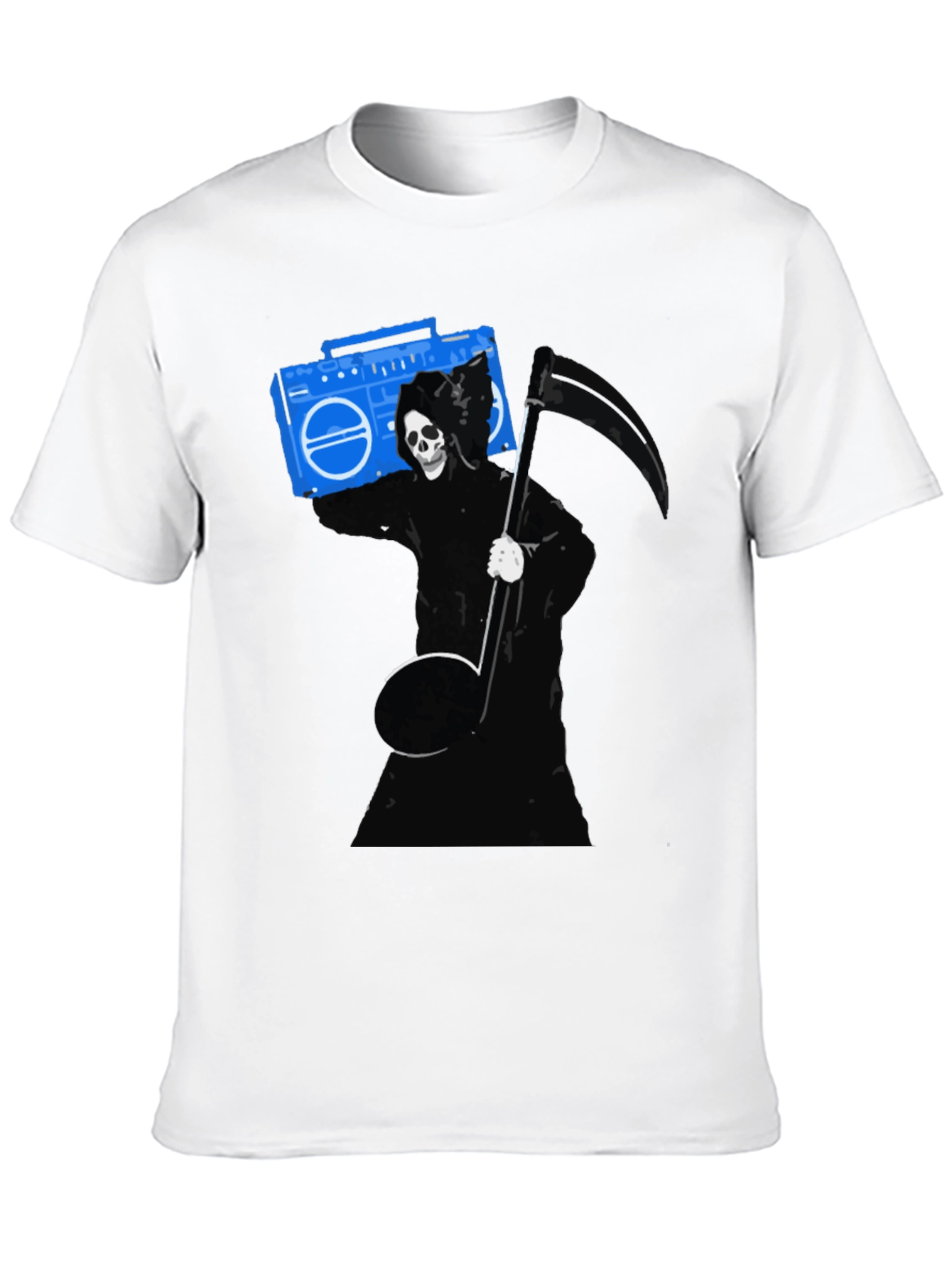 Grim Reaper Boombox Graphic Tee - Black Cotton