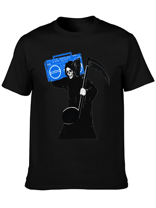 Grim Reaper Boombox Graphic Tee - Black Cotton