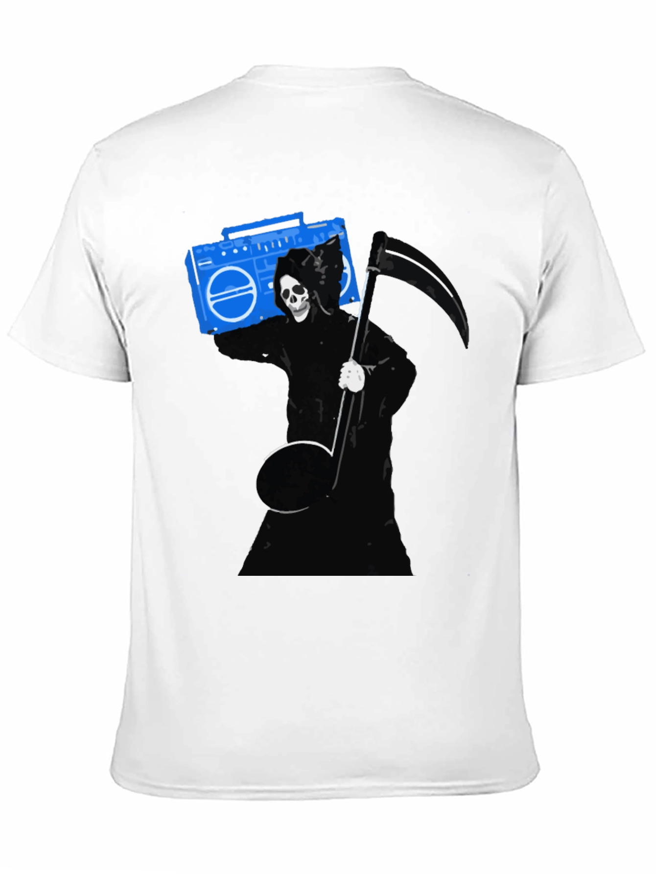Grim Reaper Boombox Graphic Tee - Black Cotton