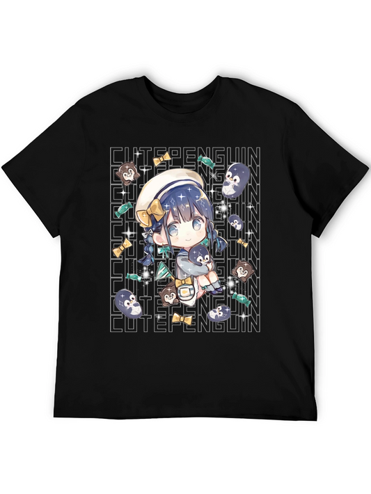 Anime Cute Penguin Black T-Shirt