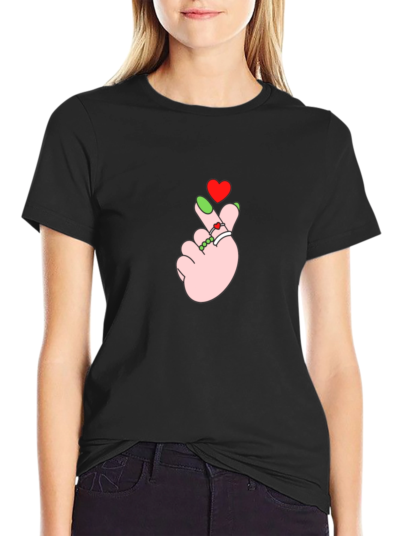 Heart Finger Gesture Black T-Shirt