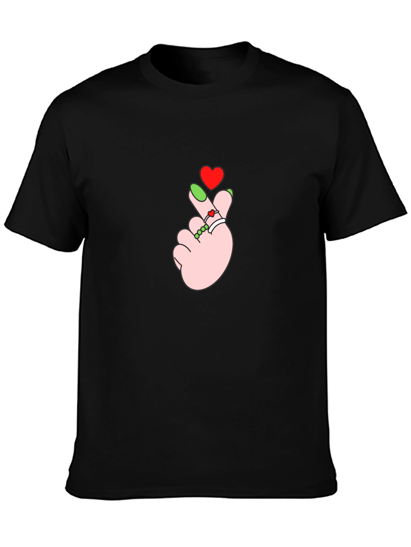 Heart Finger Gesture Black T-Shirt
