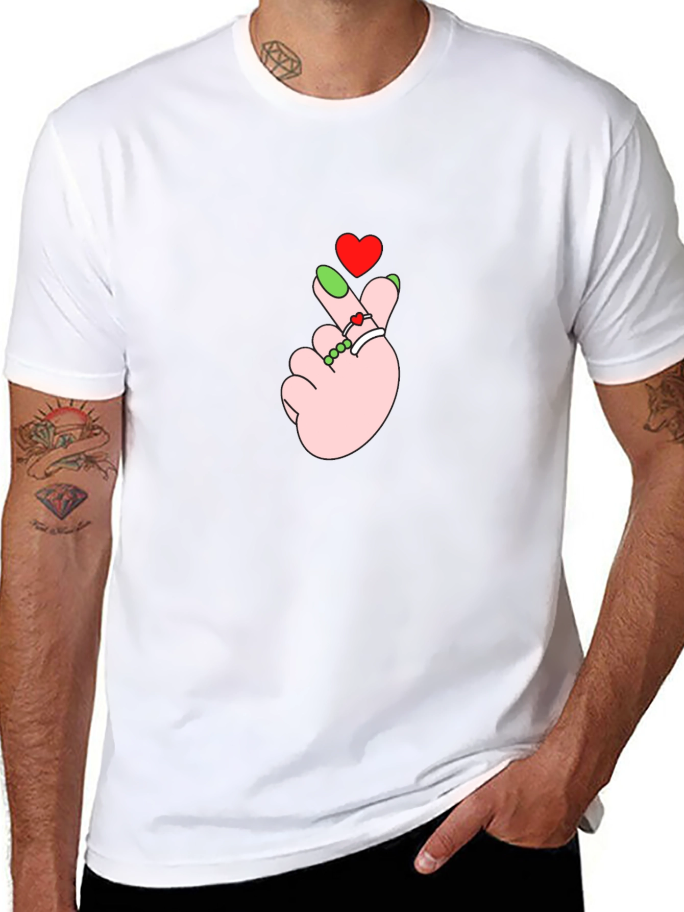 Heart Finger Gesture Black T-Shirt