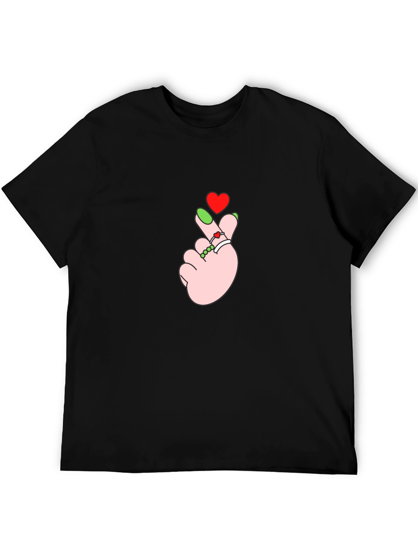 Heart Finger Gesture Black T-Shirt