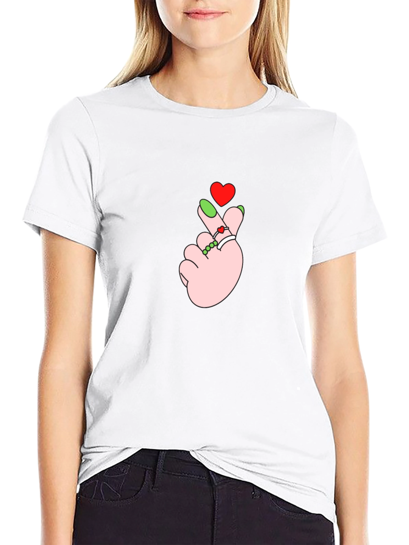 Heart Finger Gesture Black T-Shirt