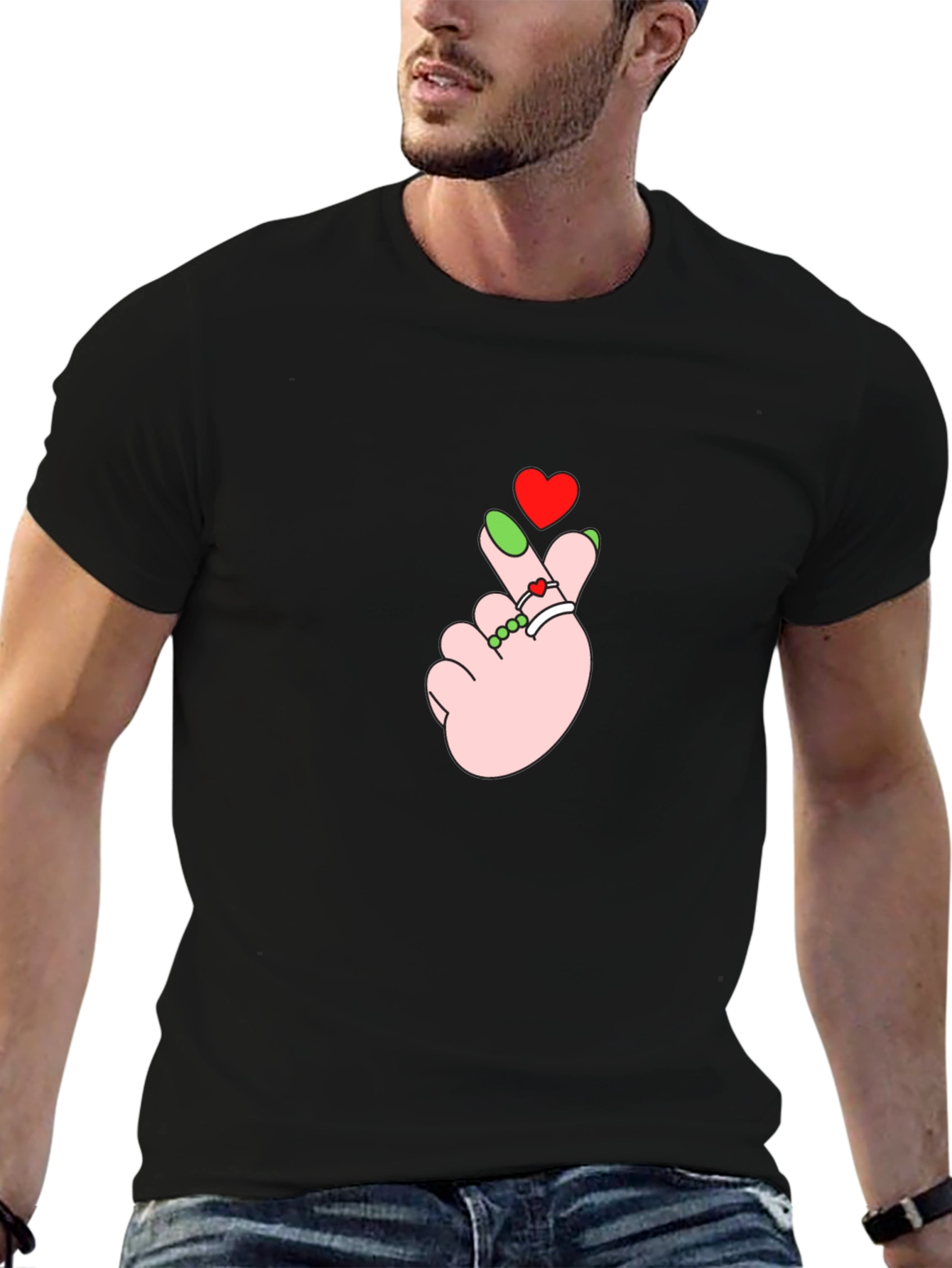 Heart Finger Gesture Black T-Shirt