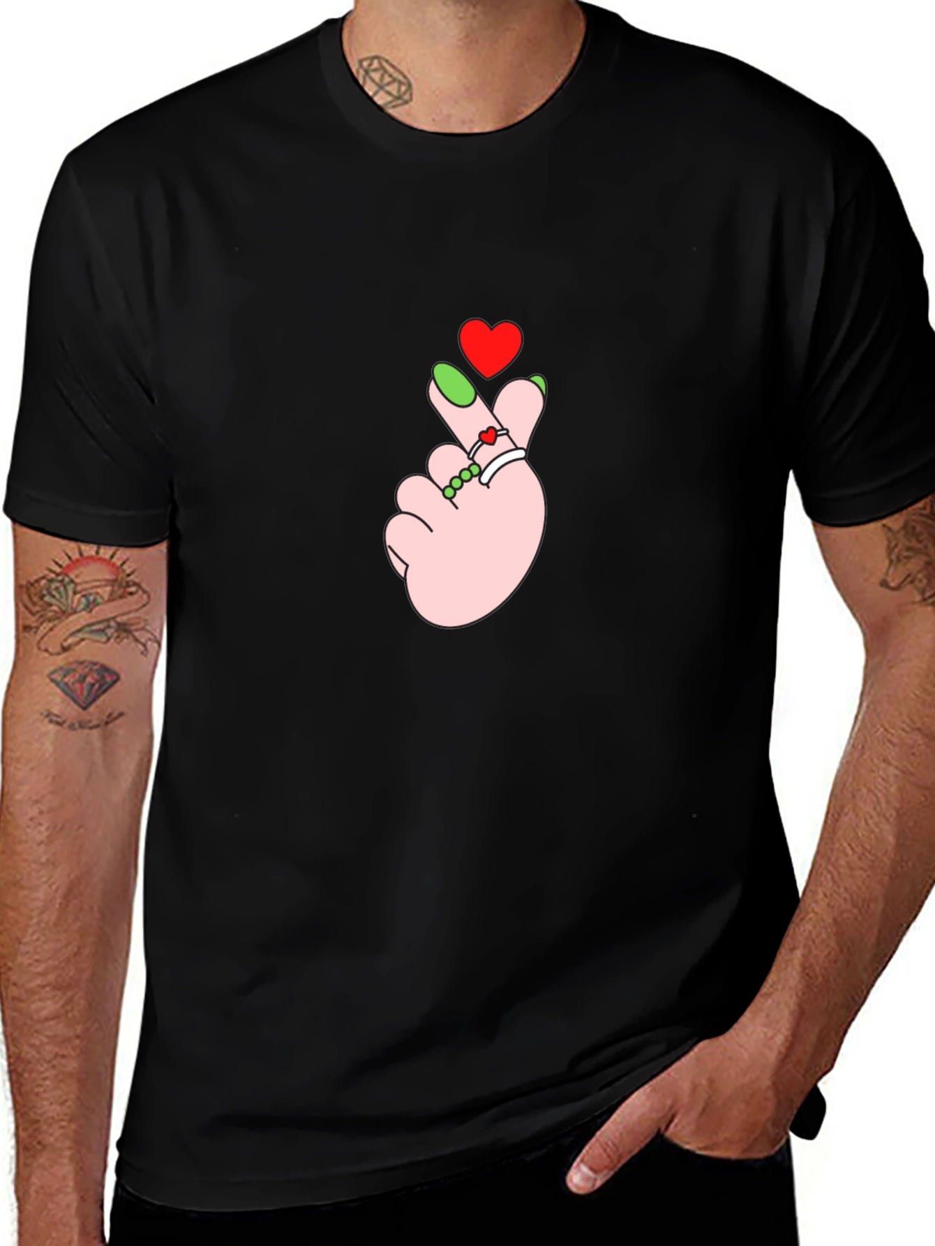 Heart Finger Gesture Black T-Shirt
