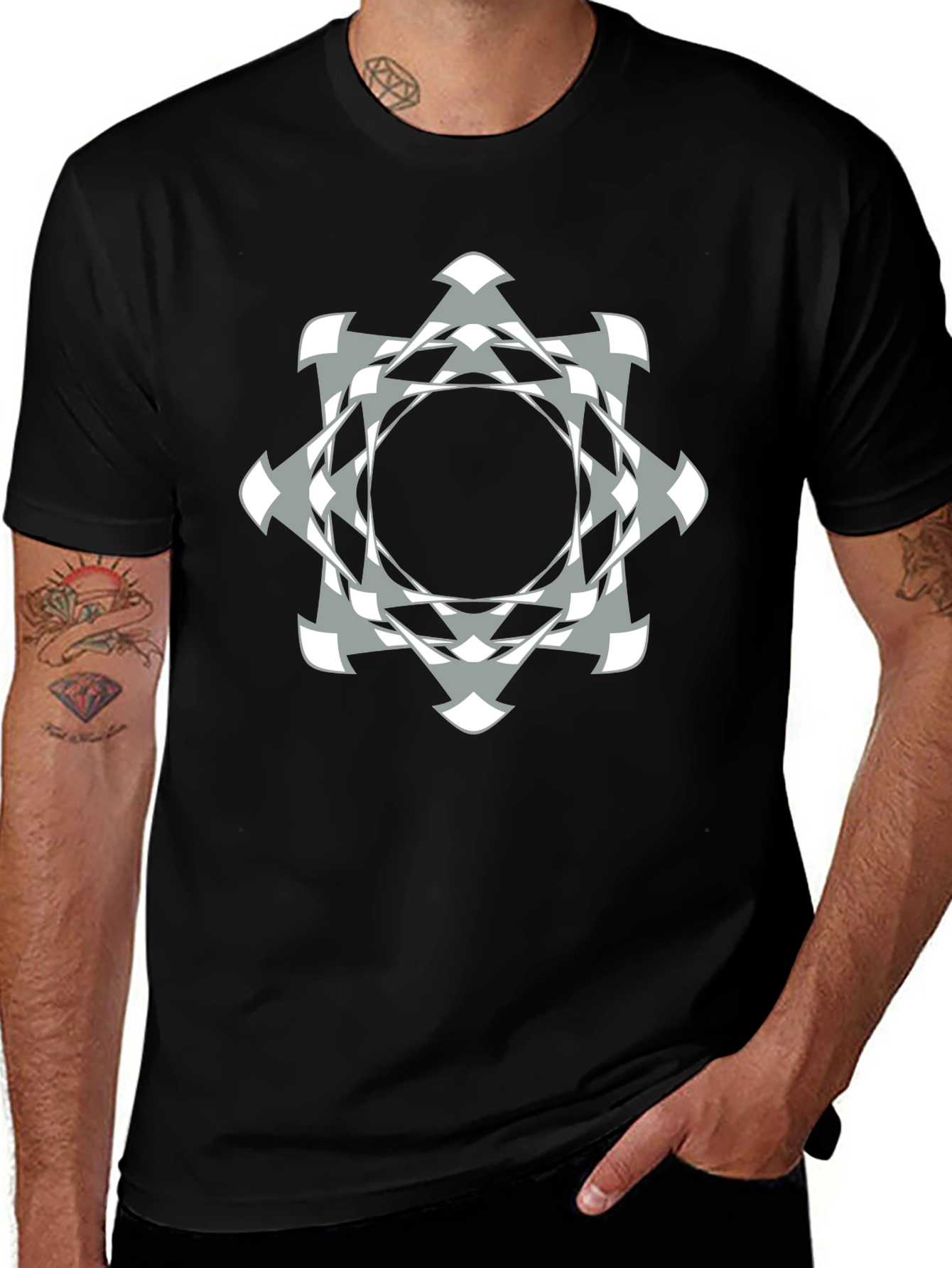 Abstract Geometric Graphic Print Black T-Shirt