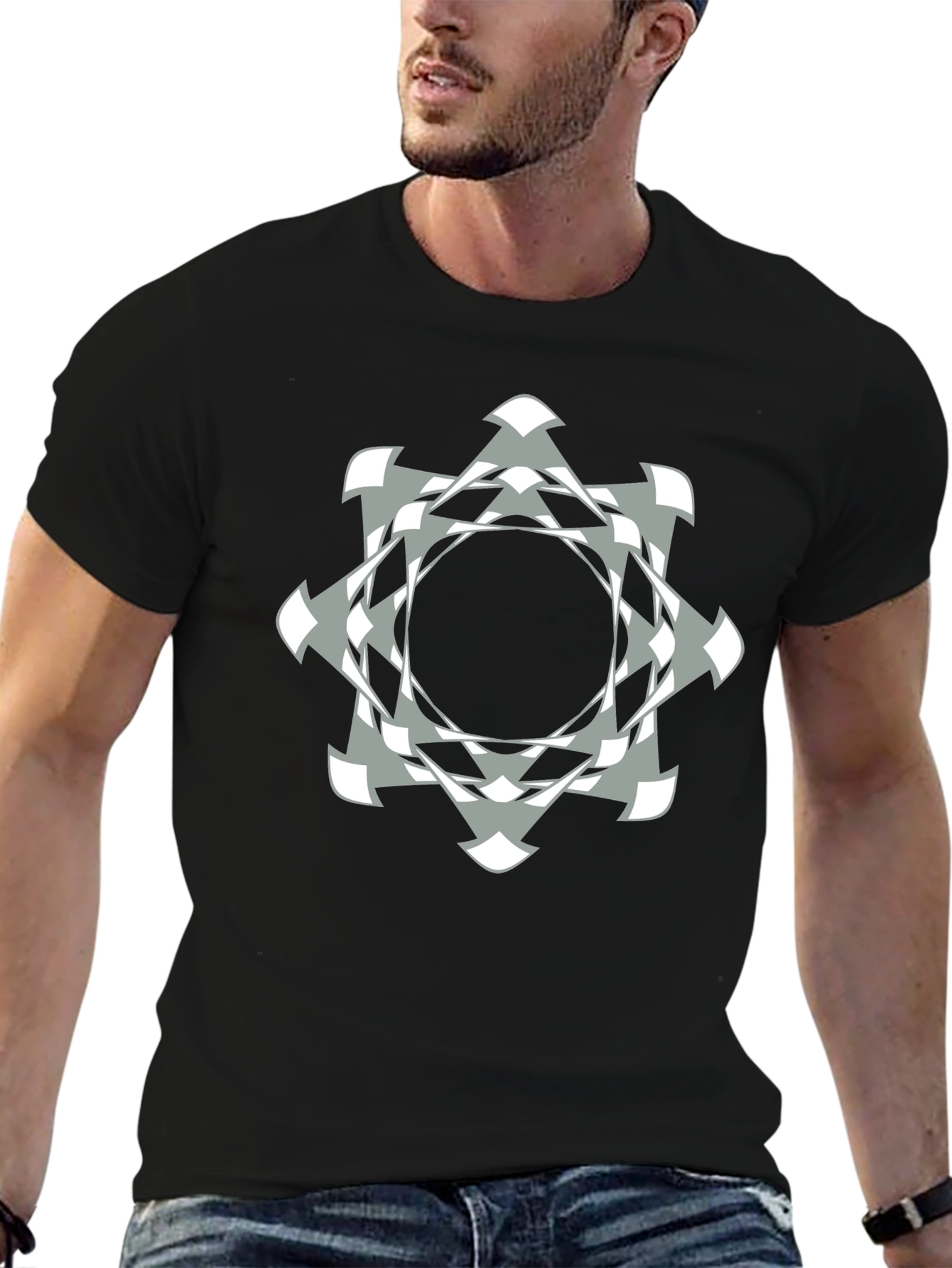 Abstract Geometric Graphic Print Black T-Shirt
