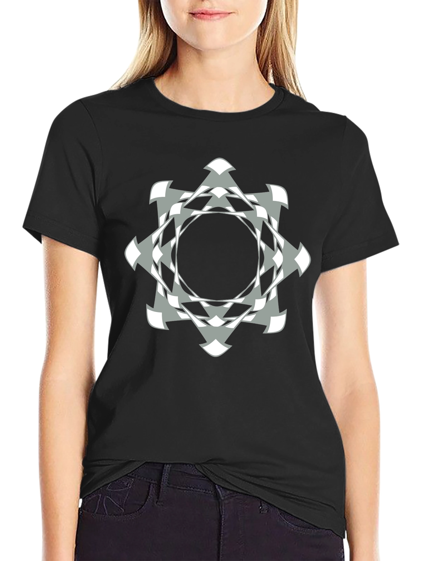 Abstract Geometric Graphic Print Black T-Shirt