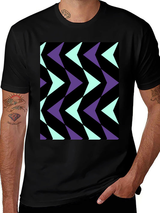 Geometric Arrow Pattern Black T-Shirt