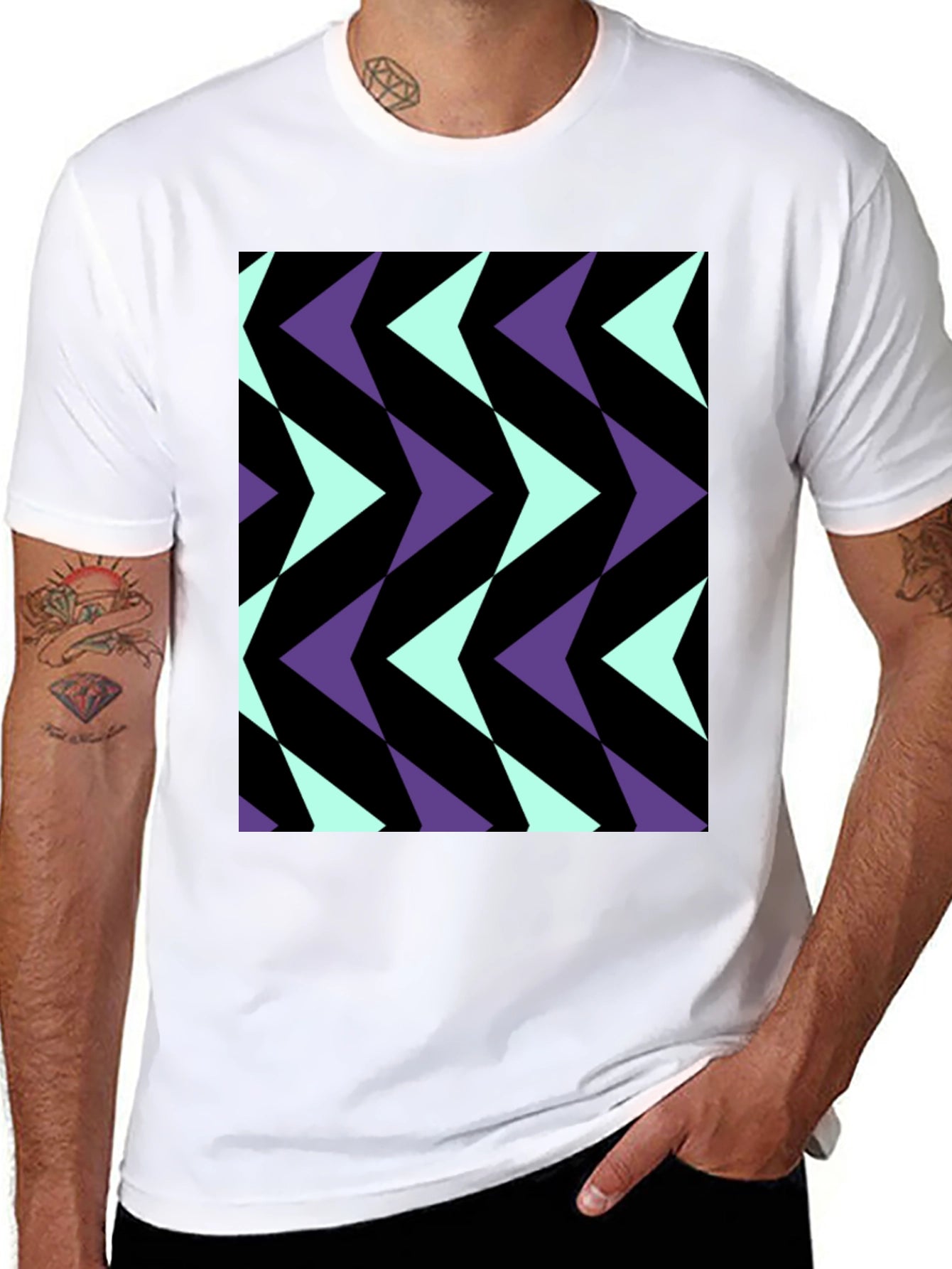Geometric Arrow Pattern Black T-Shirt