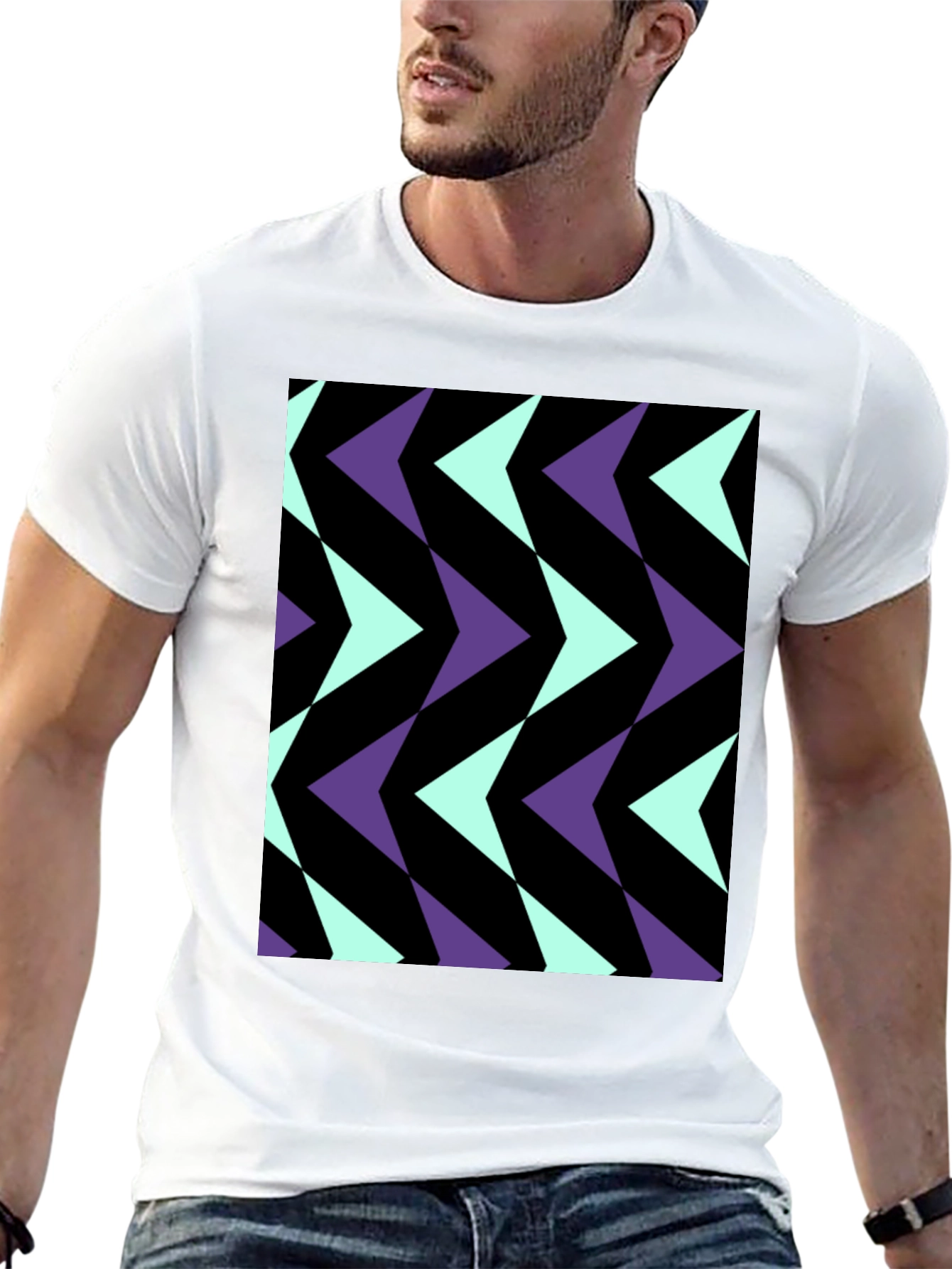 Geometric Arrow Pattern Black T-Shirt