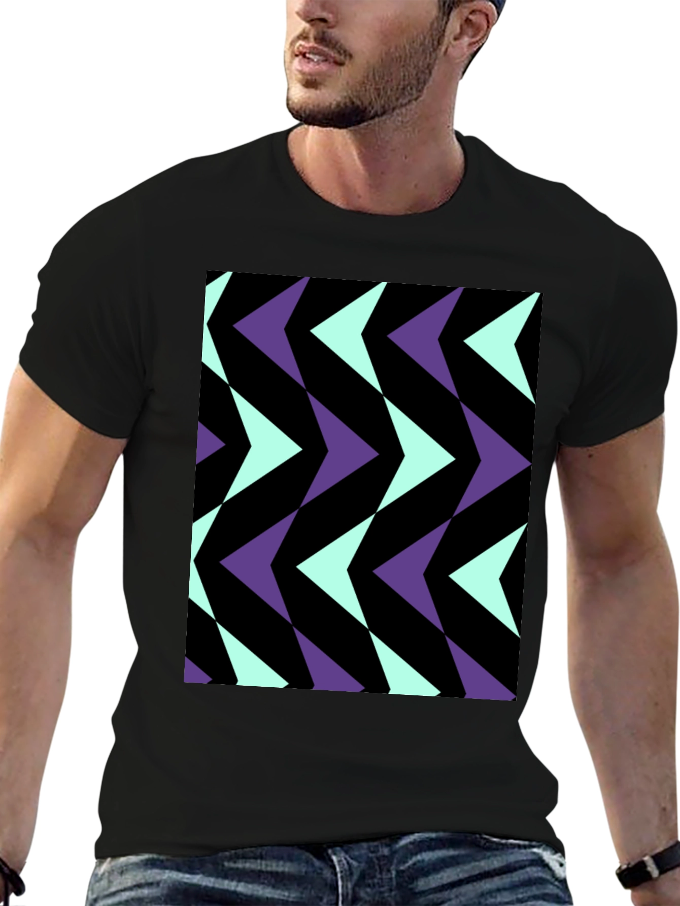 Geometric Arrow Pattern Black T-Shirt