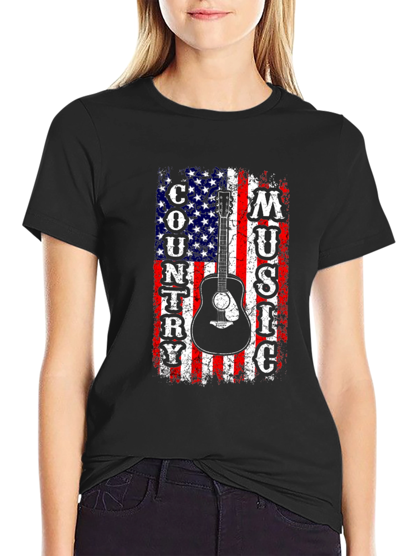 American Flag Country Music Guitar Graphic Tee