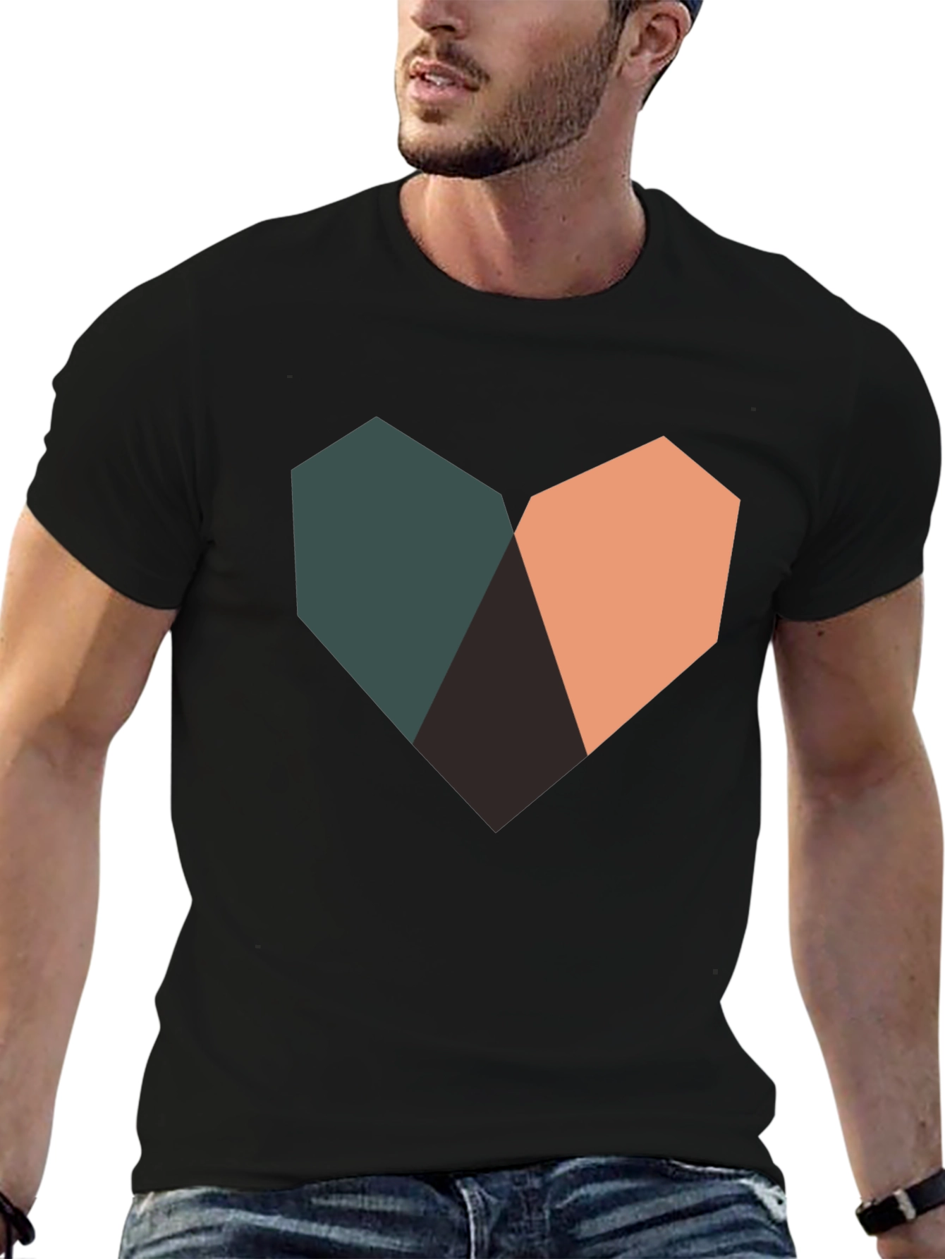 Geometric Heart Graphic Black T-Shirt