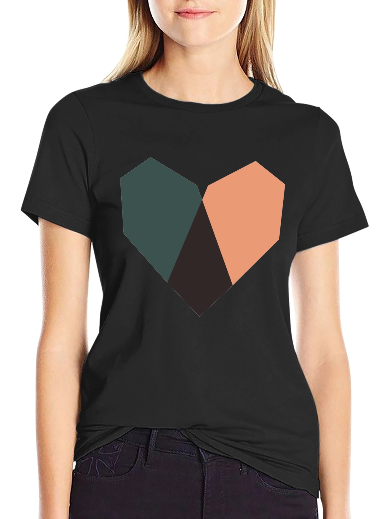 Geometric Heart Graphic Black T-Shirt
