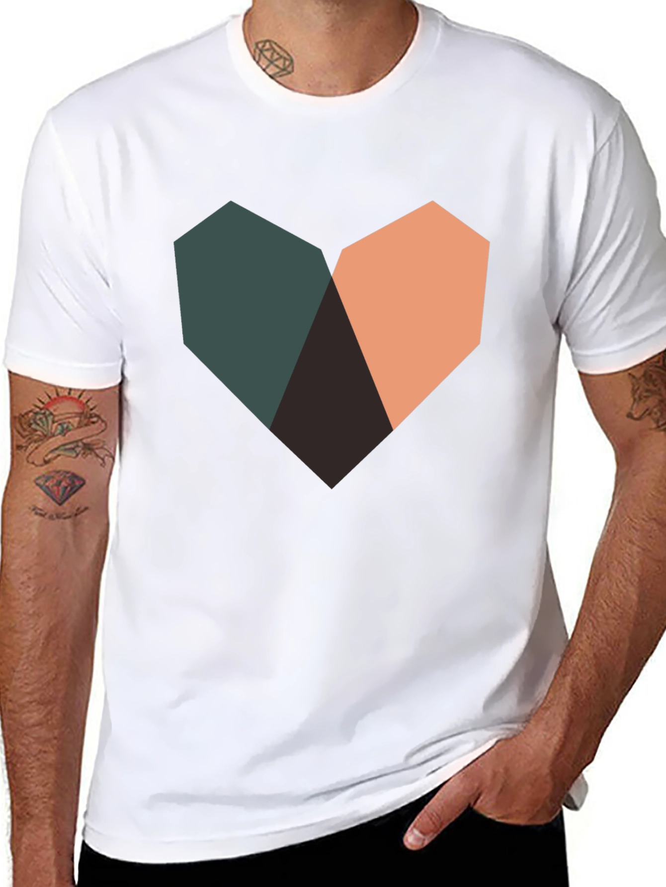 Geometric Heart Graphic Black T-Shirt