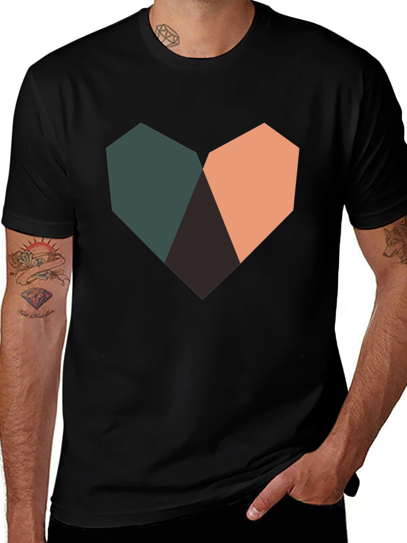 Geometric Heart Graphic Black T-Shirt