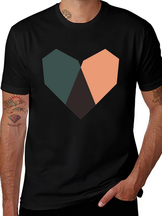 Geometric Heart Graphic Black T-Shirt