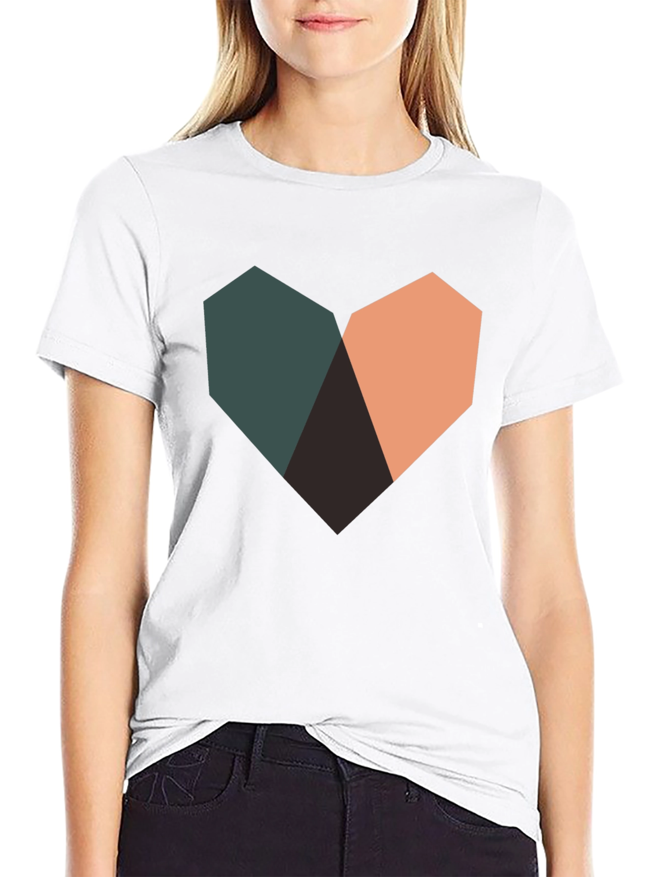 Geometric Heart Graphic Black T-Shirt