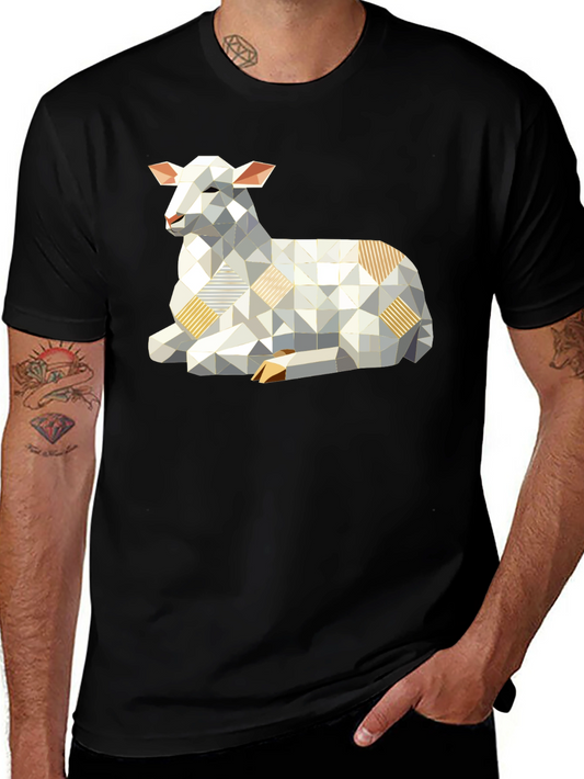 Geometric Lamb Graphic Tee - Modern Minimalist Design