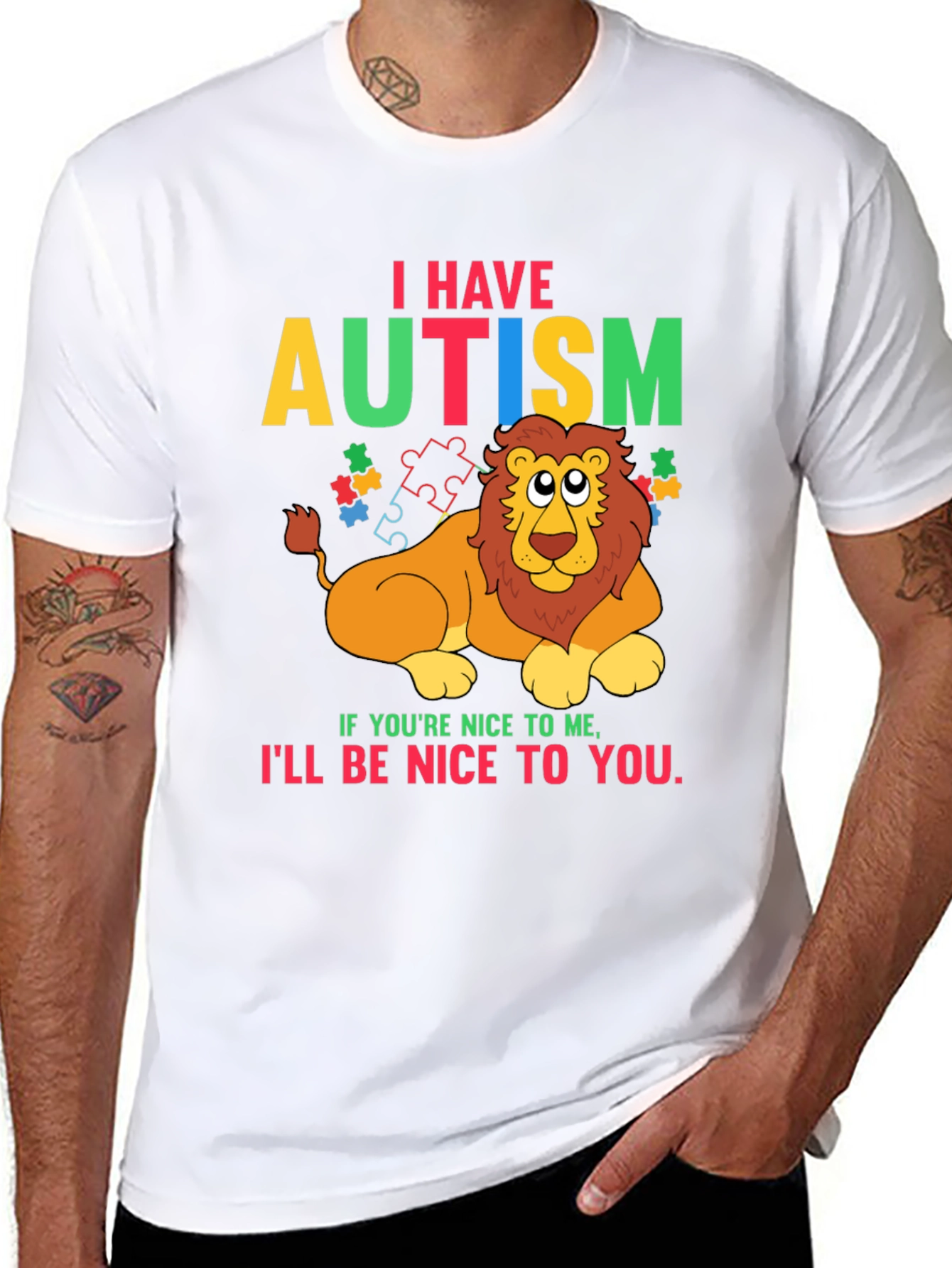 Autism Awareness Lion Graphic T-Shirt - Be Nice