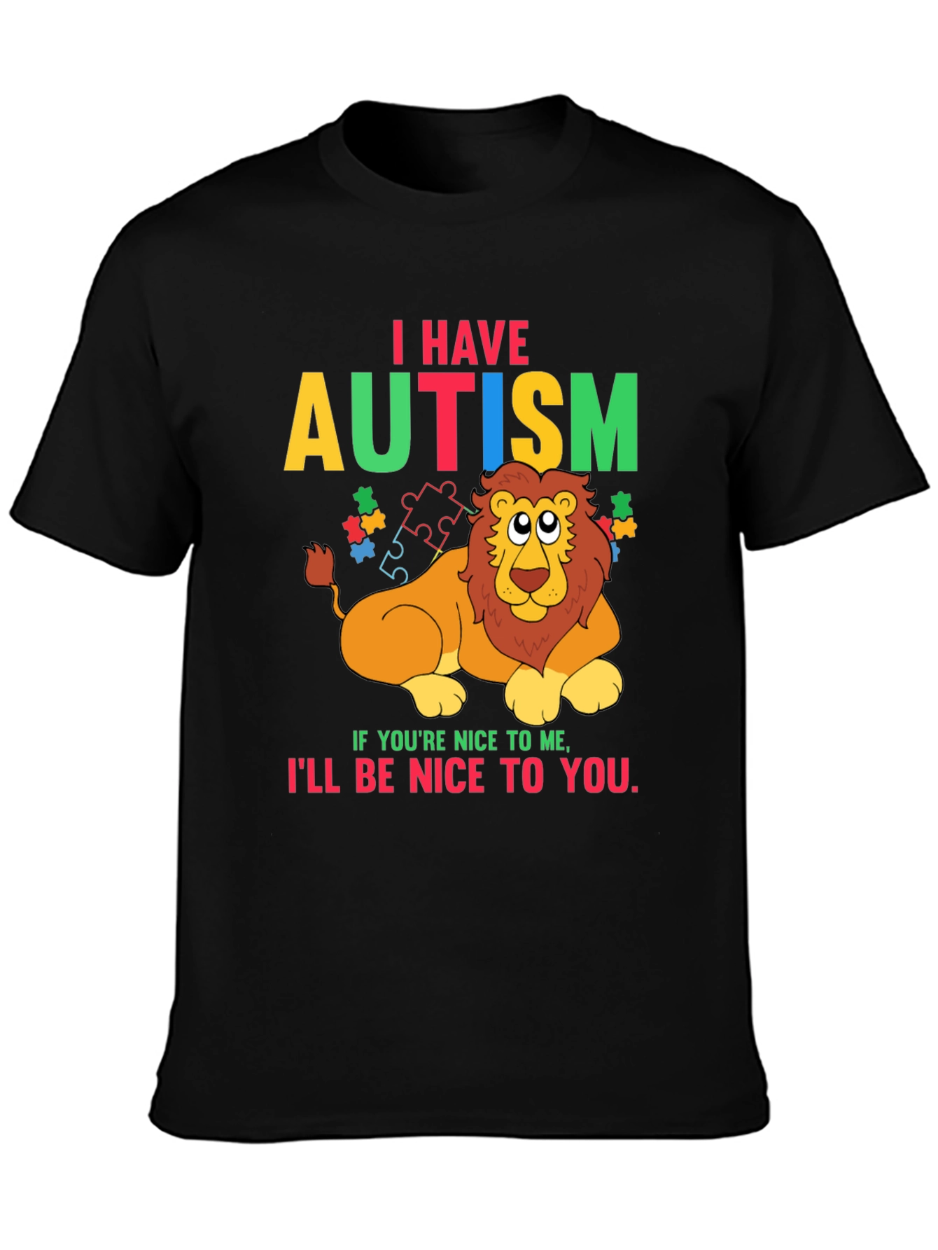 Autism Awareness Lion Graphic T-Shirt - Be Nice