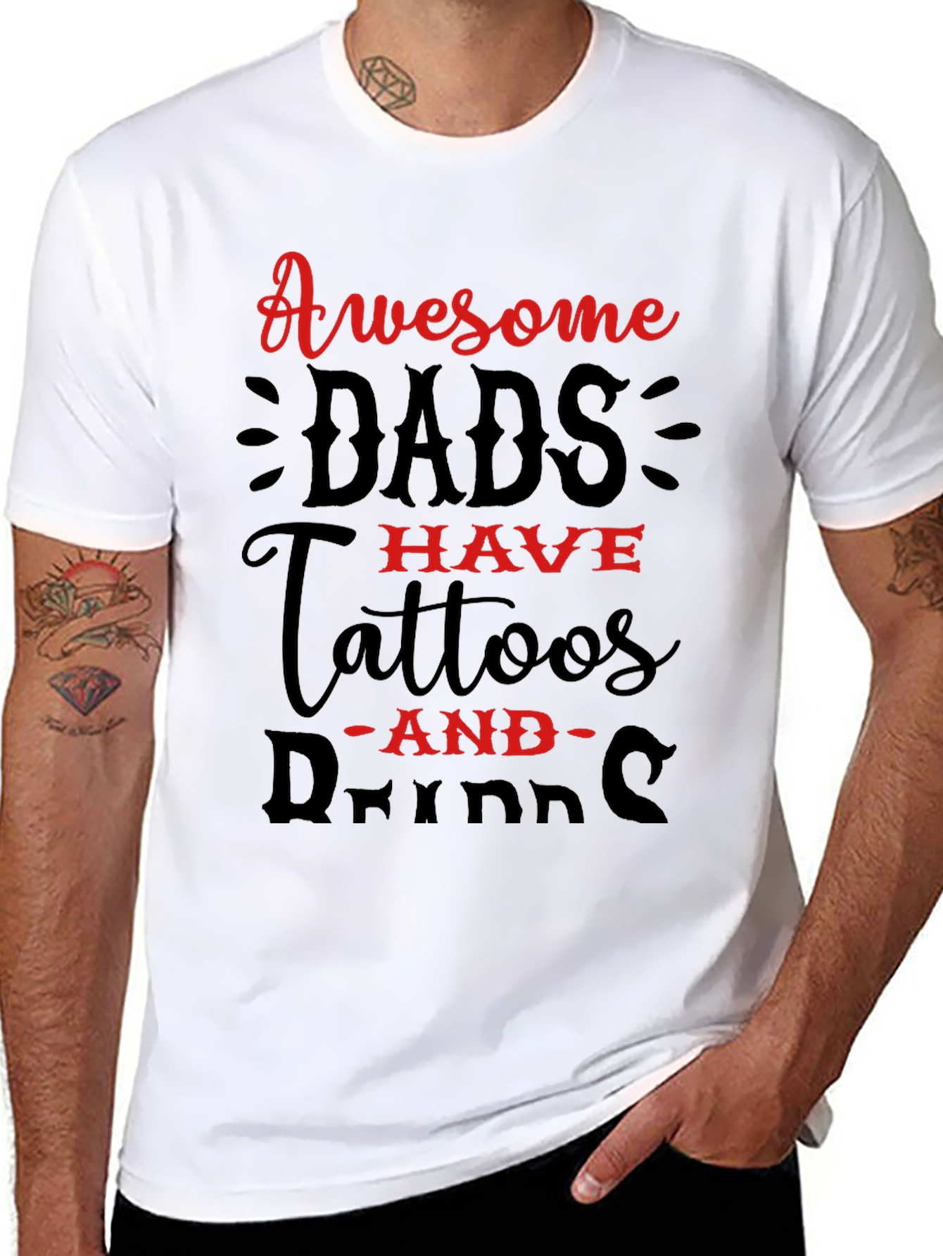 Awesome Dads T-Shirt: Tattoos and Drinks