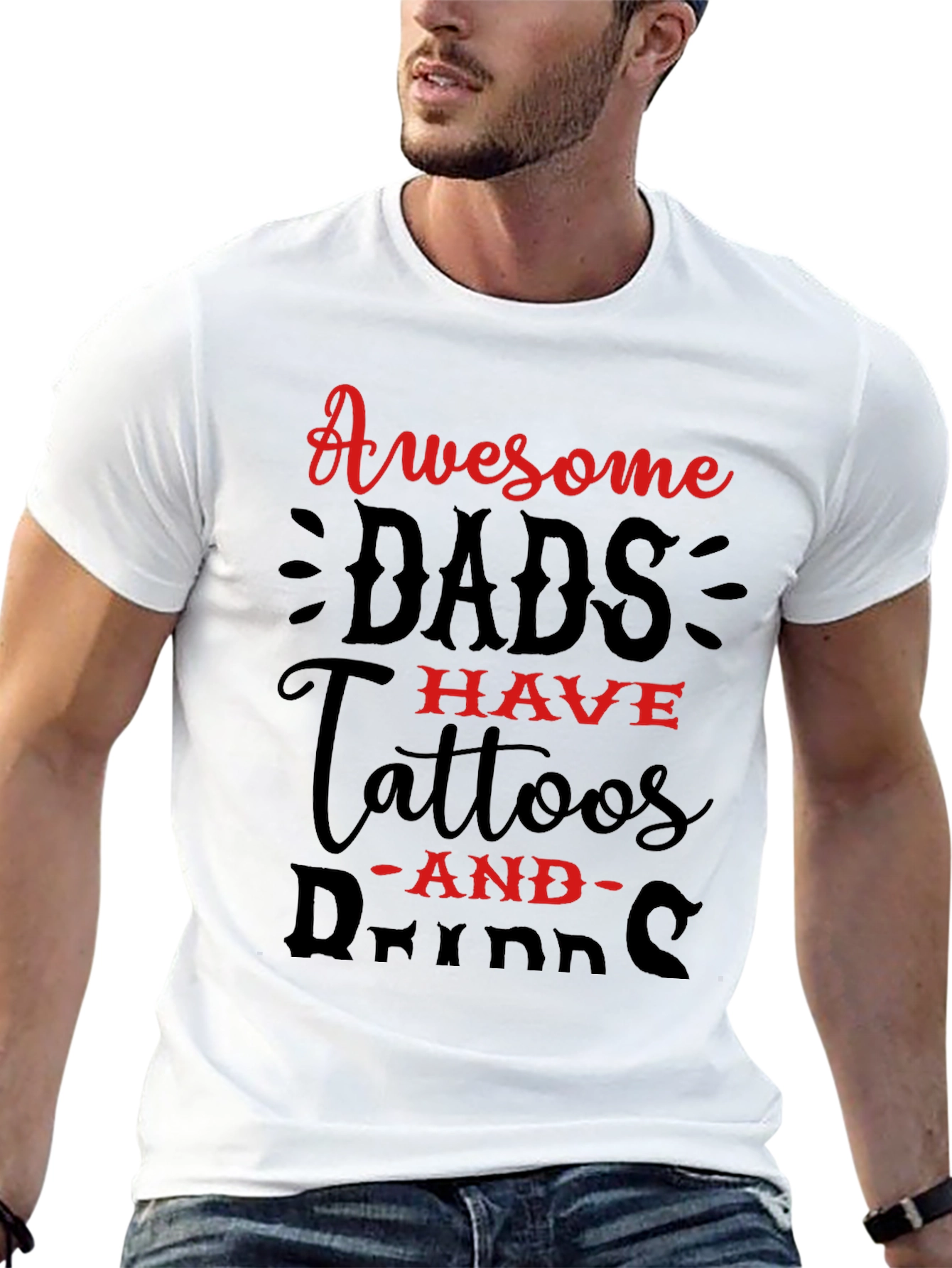 Awesome Dads T-Shirt: Tattoos and Drinks