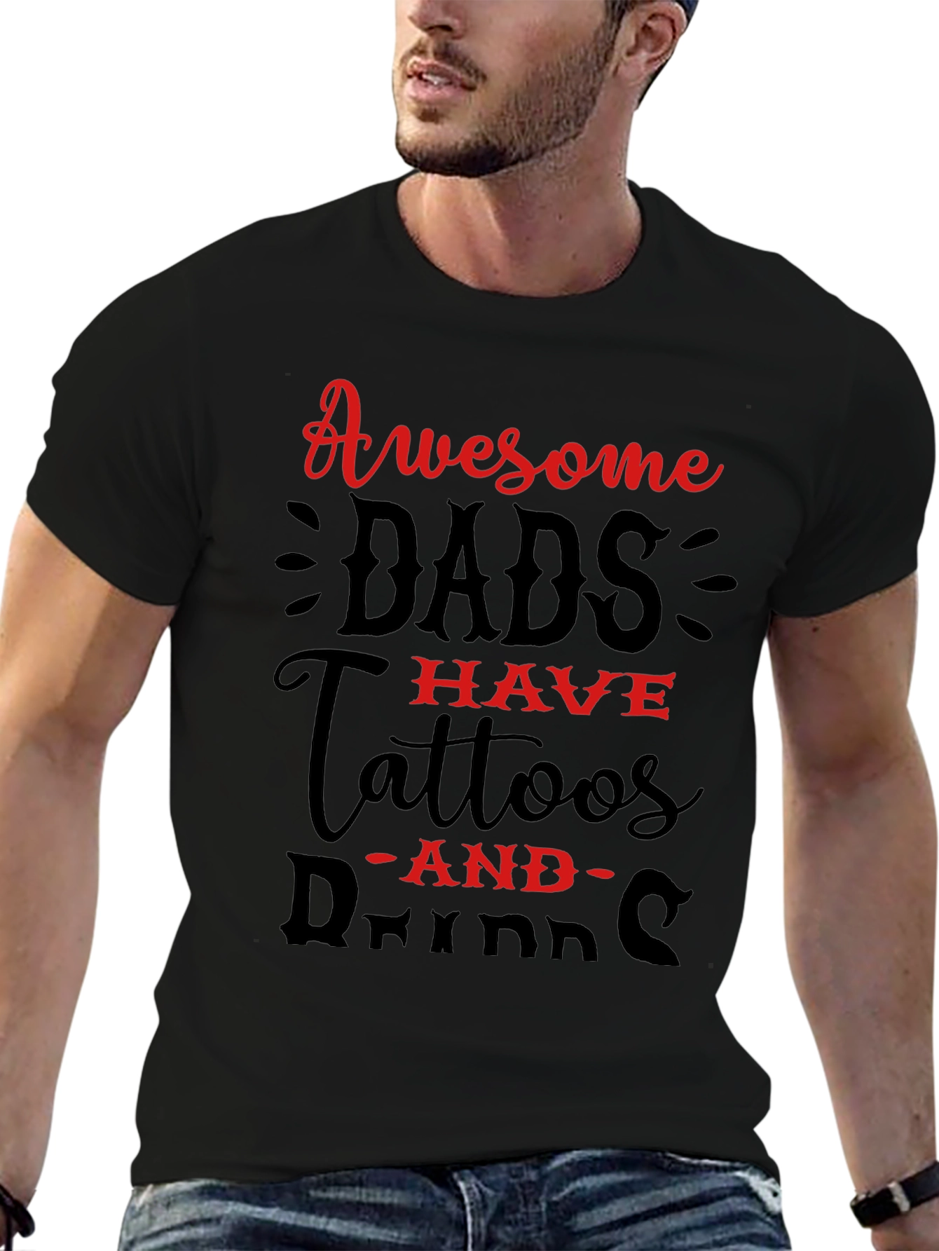 Awesome Dads T-Shirt: Tattoos and Drinks