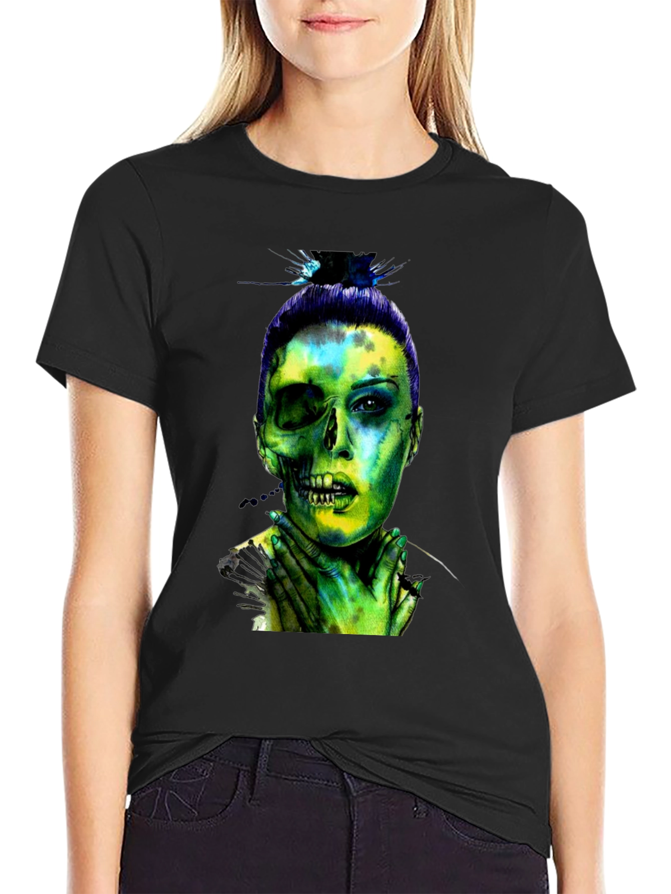Half Zombie Woman Graphic T-Shirt