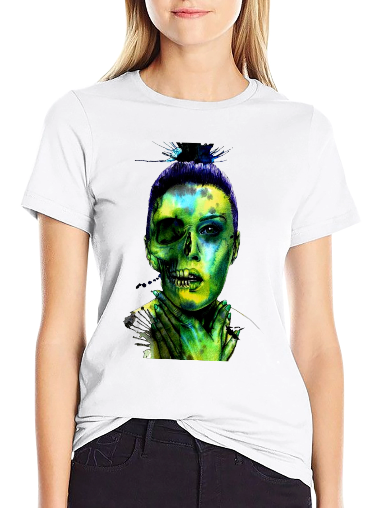 Half Zombie Woman Graphic T-Shirt