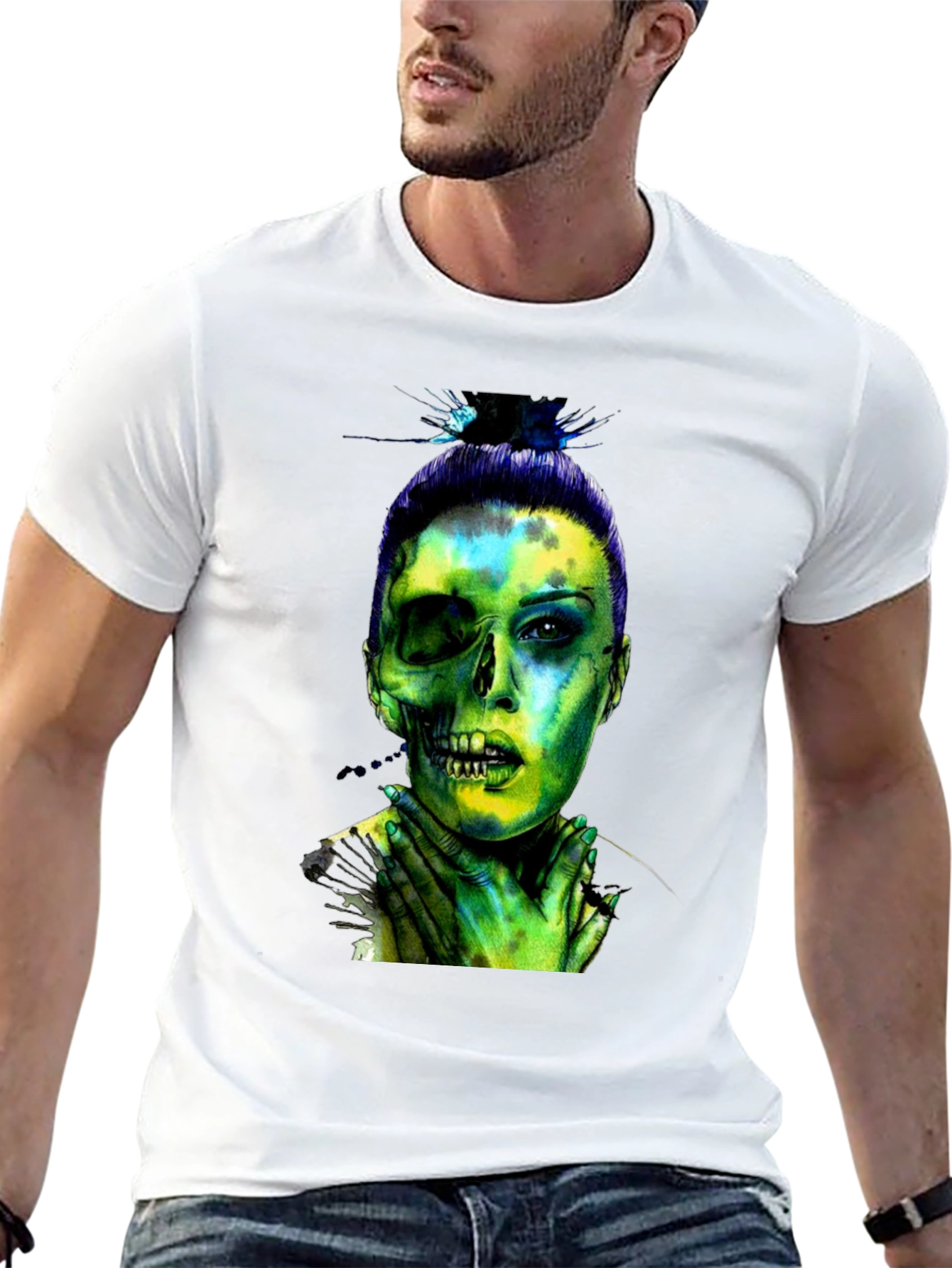 Half Zombie Woman Graphic T-Shirt