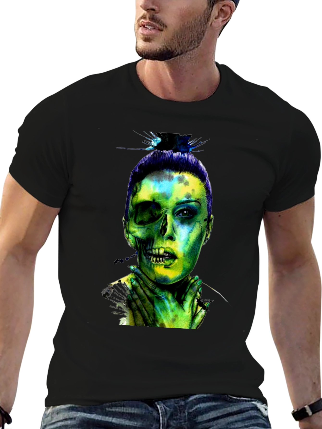 Half Zombie Woman Graphic T-Shirt