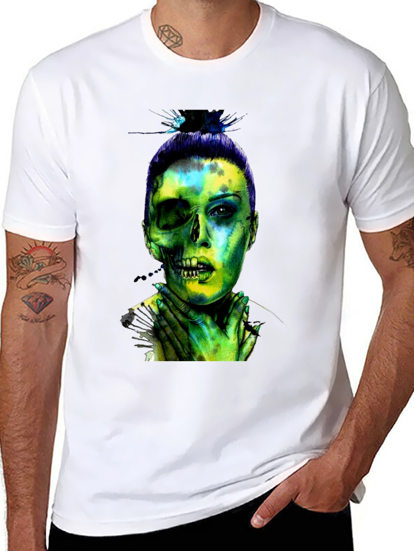 Half Zombie Woman Graphic T-Shirt