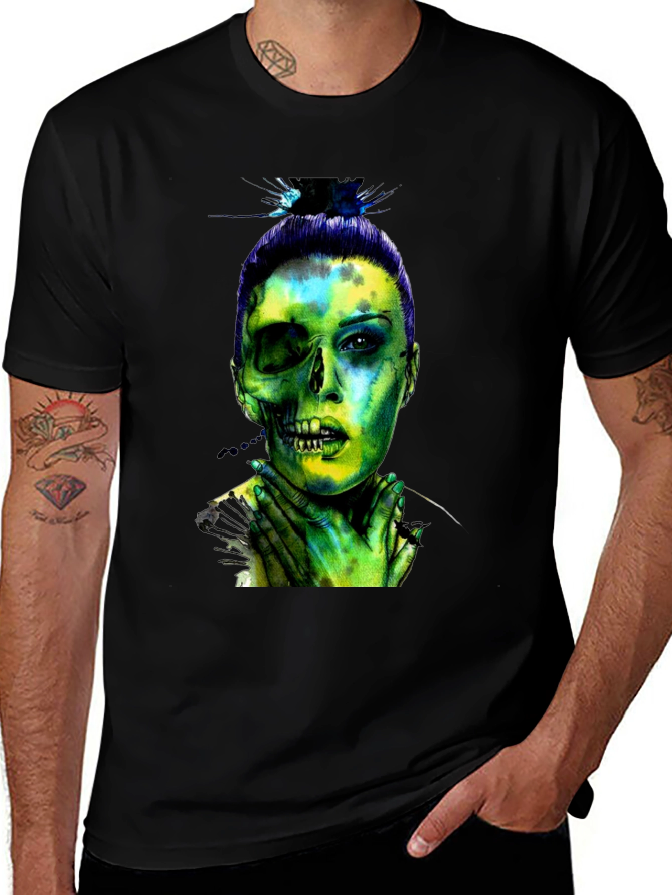 Half Zombie Woman Graphic T-Shirt
