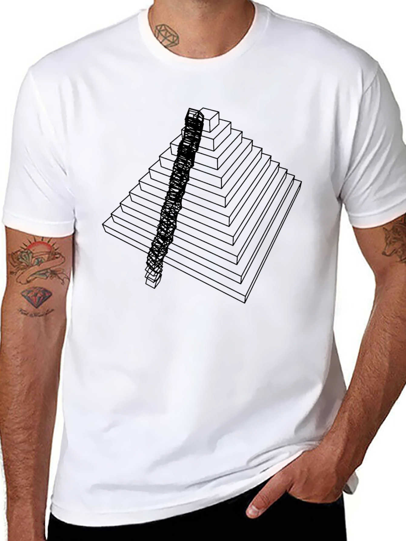 Geometric Pyramid T-Shirt - Modern Black Tee