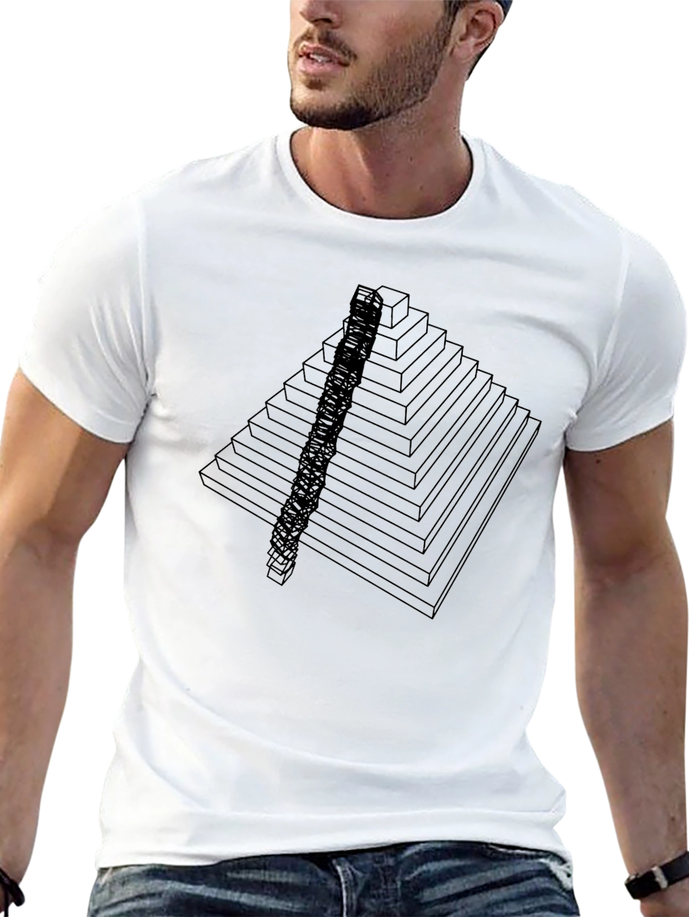 Geometric Pyramid T-Shirt - Modern Black Tee